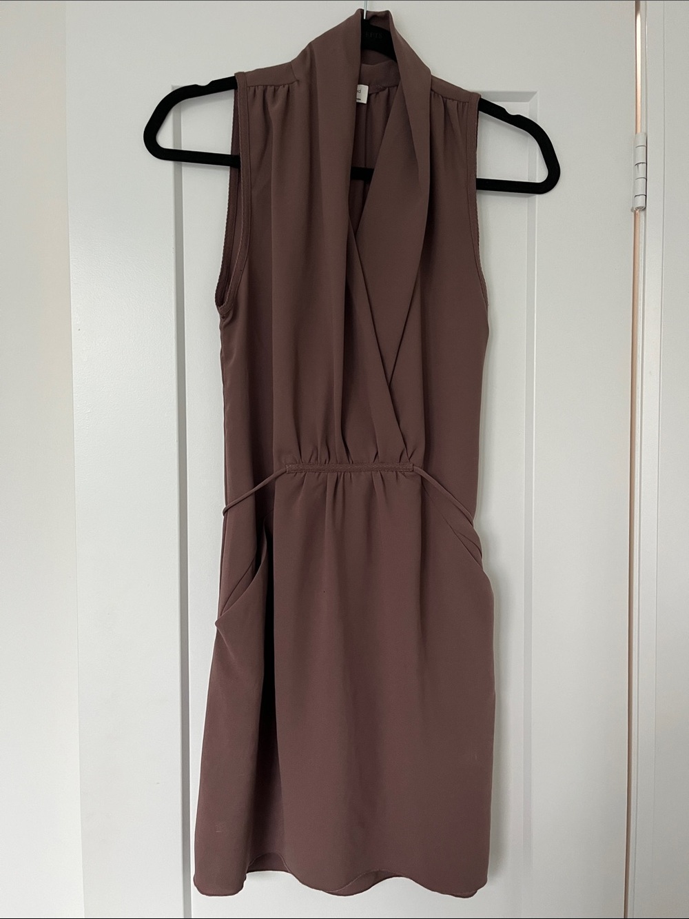 Aritzia Mauve Brown Sleeveless Wrap-Style Mini Dress